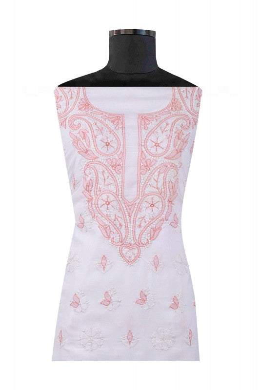 Ada Hand Embroidered White Cotton Lucknowi Chikan Unstitched Suit Piece A607693