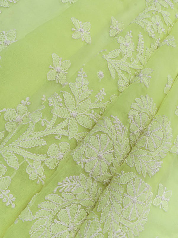 Ada Hand Embroidered Lemon Georgette Lucknowi Chikankari Saree With Blouse A599388