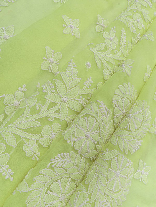 Ada Hand Embroidered Lemon Georgette Lucknowi Chikankari Saree With Blouse A599388
