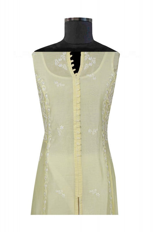 Ada Hand Embroidered Lemon Chanderi Lucknowi Chikankari Semi-Stitched Anarkali Kurta Dupatta Set 01A22105