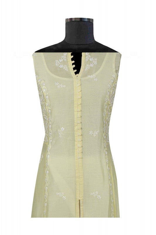 Ada Hand Embroidered Lemon Chanderi Lucknowi Chikankari Semi-Stitched Anarkali Kurta Dupatta Set 01A22105