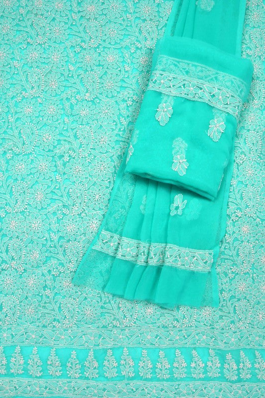 Ada Hand Embroidered Sea Green Georgette Lucknowi Chikan Unstitched Suit Piece A608153