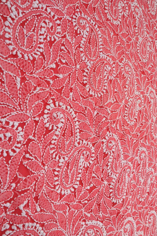 Ada Hand Embroidered Carrot Pink Georgette Lucknowi Chikan Unstitched Suit Piece A620185