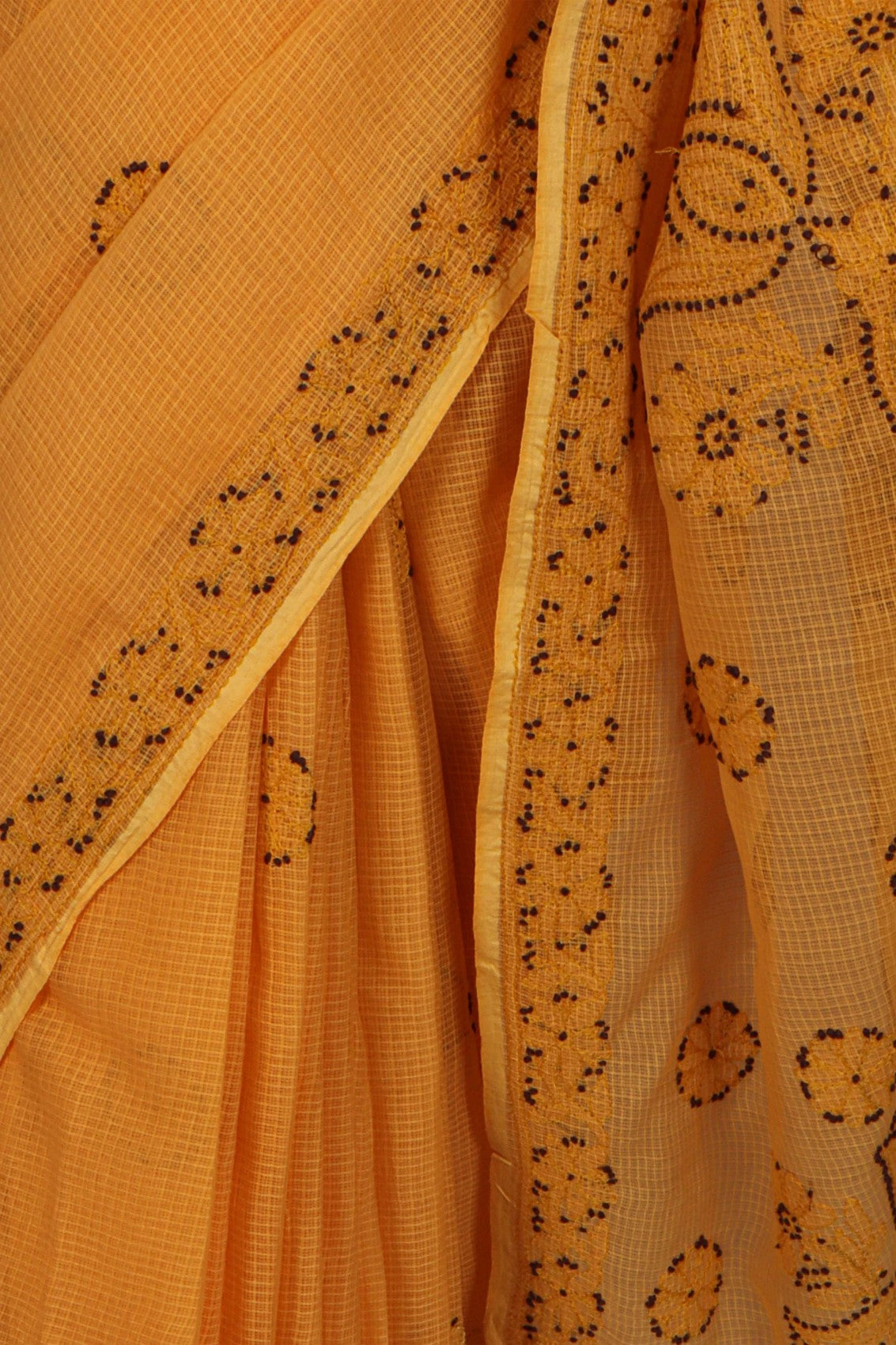 Ada Hand Embroidered Mustard Kota Lucknowi Chikankari Saree With Blouse A606778