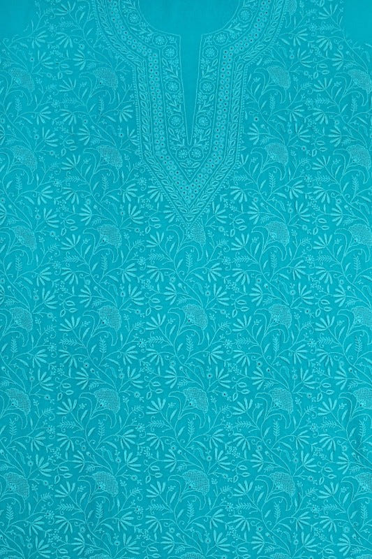 Ada Hand Embroidered Blue Pure Georgette Lucknowi Chikan Unstitched Kurta Dupatta Set A595017