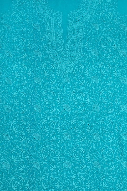 Ada Hand Embroidered Blue Pure Georgette Lucknowi Chikan Unstitched Kurta Dupatta Set A595017