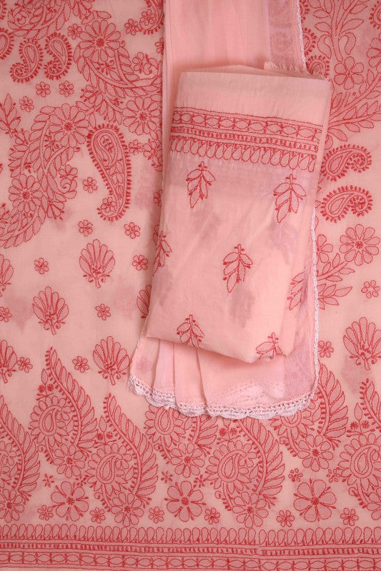 Ada Hand Embroidered Light Pink Cotton Lucknowi Chikan Unstitched Suit Piece-A211117