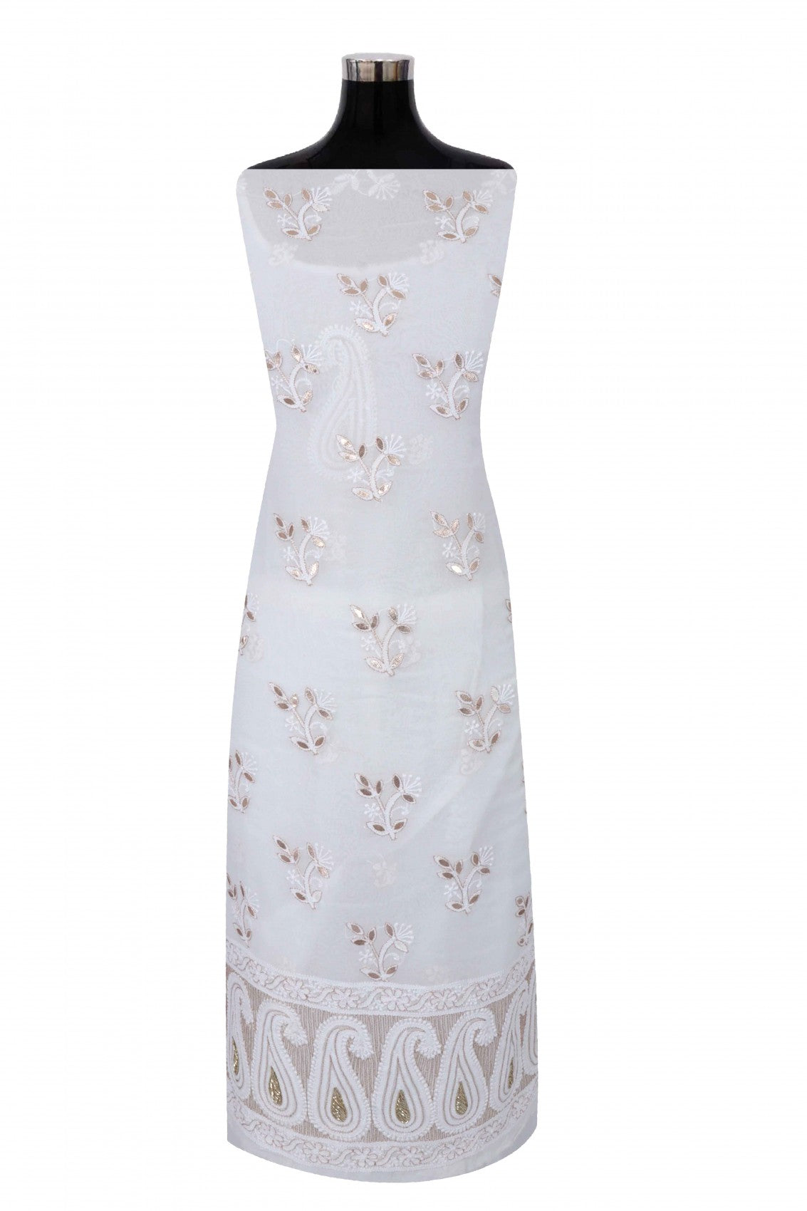 Ada Hand Embroidered White Pure Georgette Lucknowi Chikankari Unstitched Kurta Piece With Zari Work A157280