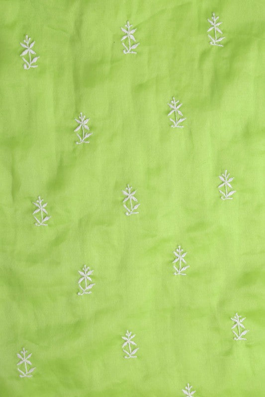 Ada Hand Embroidered Electric Lime Green Organza Chikan Unstitched Kurta Piece-A581354