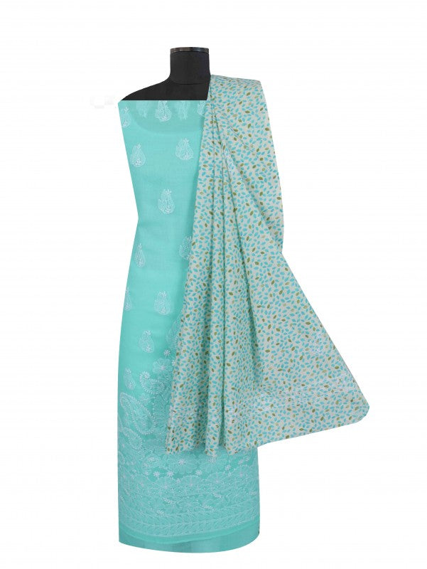 Ada Hand Embroidered Sea Green Cotton Lucknowi Chikankari Unstitched Suit Piece 01A202421