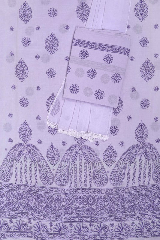 Ada Hand Embroidered Mauve Cotton Lucknowi Chikan Unstitched Suit Piece A176918
