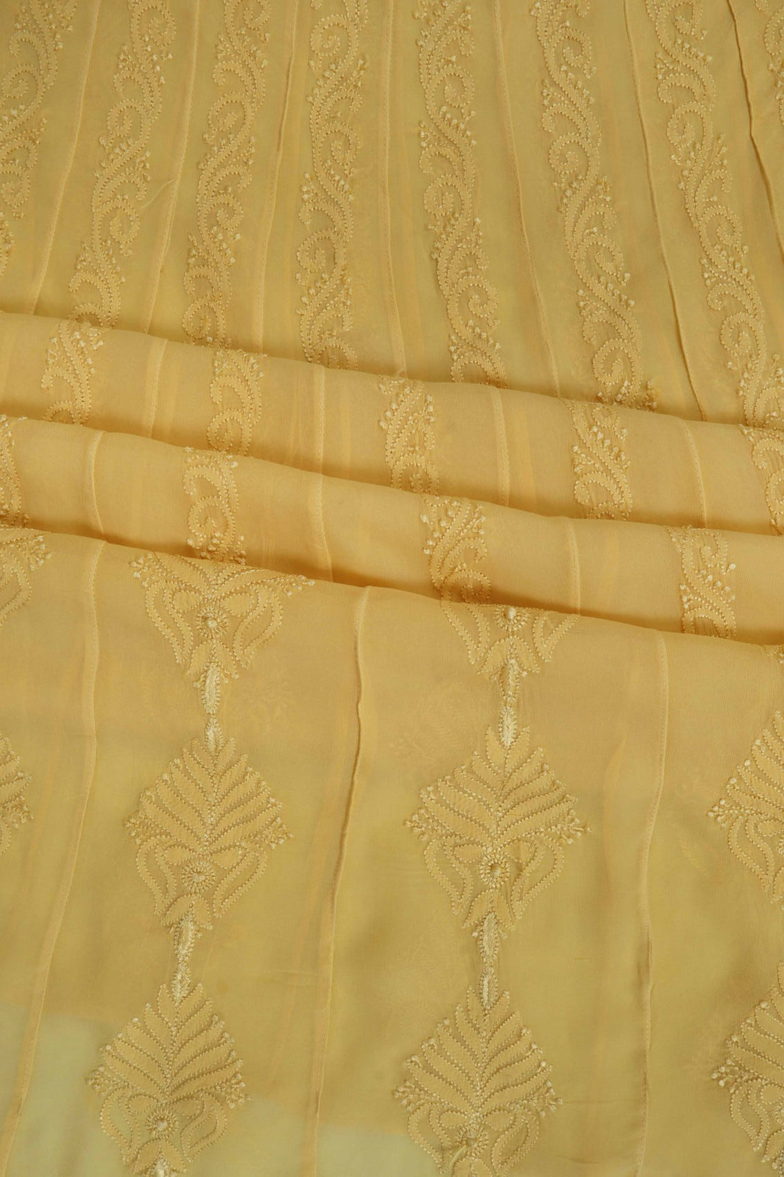 Ada Hand Embroidered Yellow Georgette Lucknowi Chikankari Semi-Stitched Anarkali Kurta Piece 01A180901