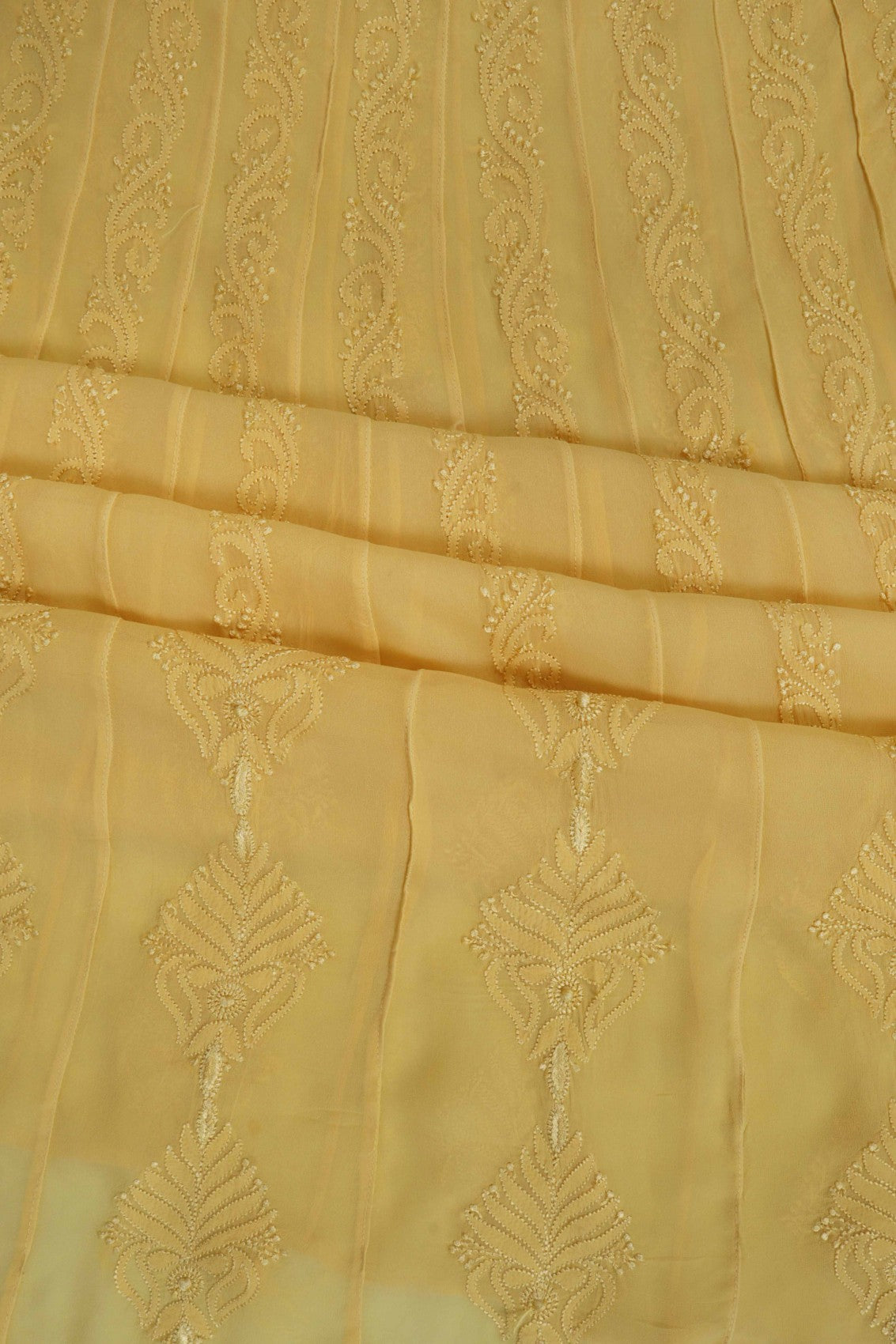 Ada Hand Embroidered Yellow Georgette Lucknowi Chikankari Semi-Stitched Anarkali Kurta Piece 01A180901