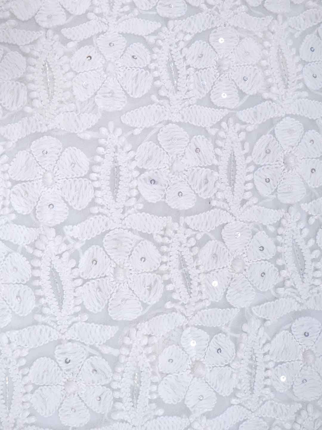 Ada Hand Embroidered White Georgette Lucknowi Chikan Unstitched Kurta Piece With Cutdana Work A611852