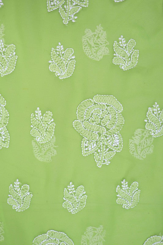 Ada Hand Embroidered Grass Green Georgette Lucknowi Chikankari Unstitched Suit Piece A211216