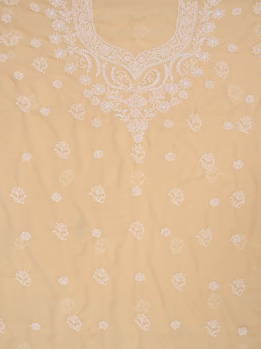 Ada Hand Embroidered Fawn Georgette Lucknowi Chikan Unstitched Suit Piece A327137