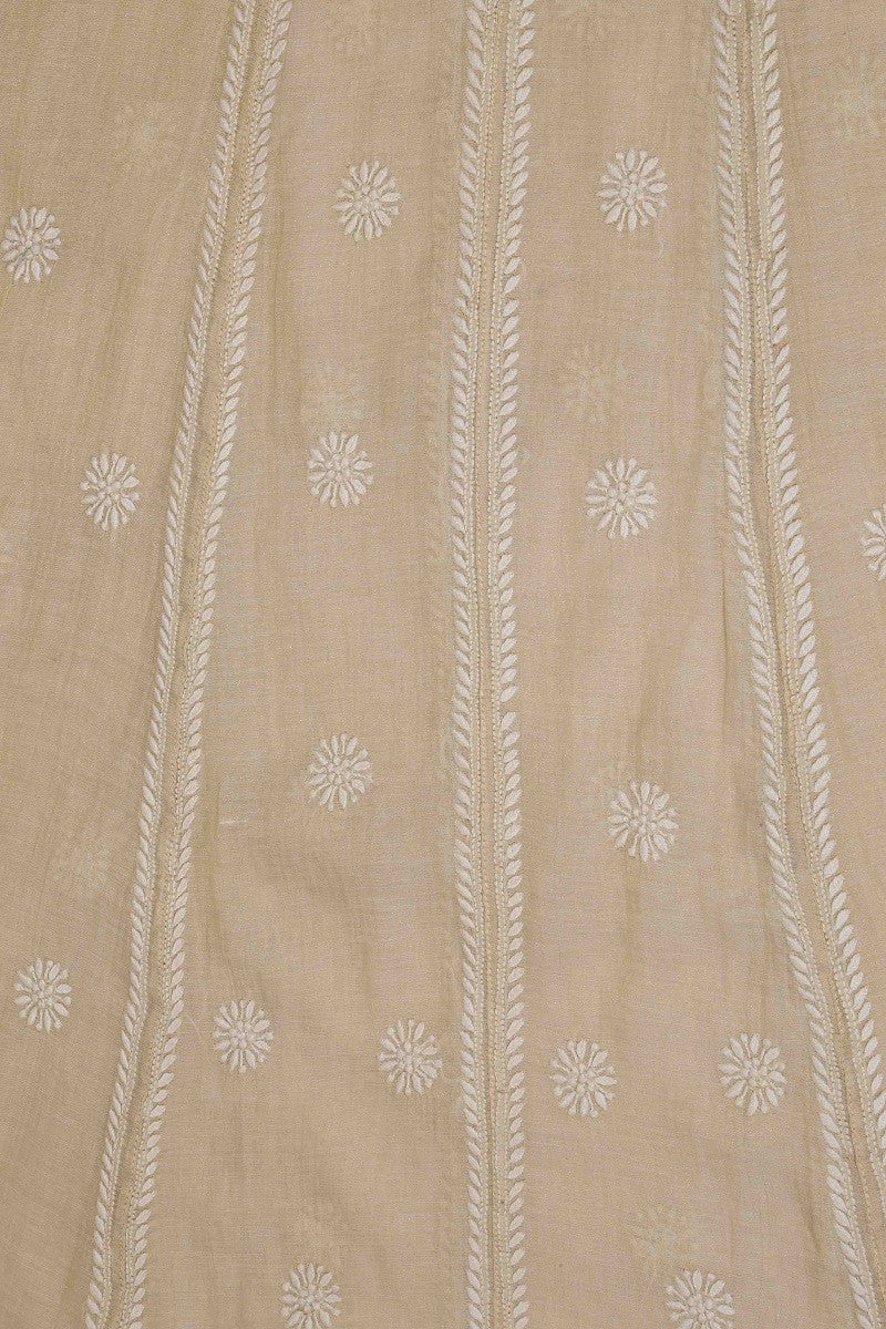 Ada Hand Embroidered Natural Fawn Tissue Lucknowi Chikan Semi-Stitched Kurta Piece With Muqaish Work-A575203