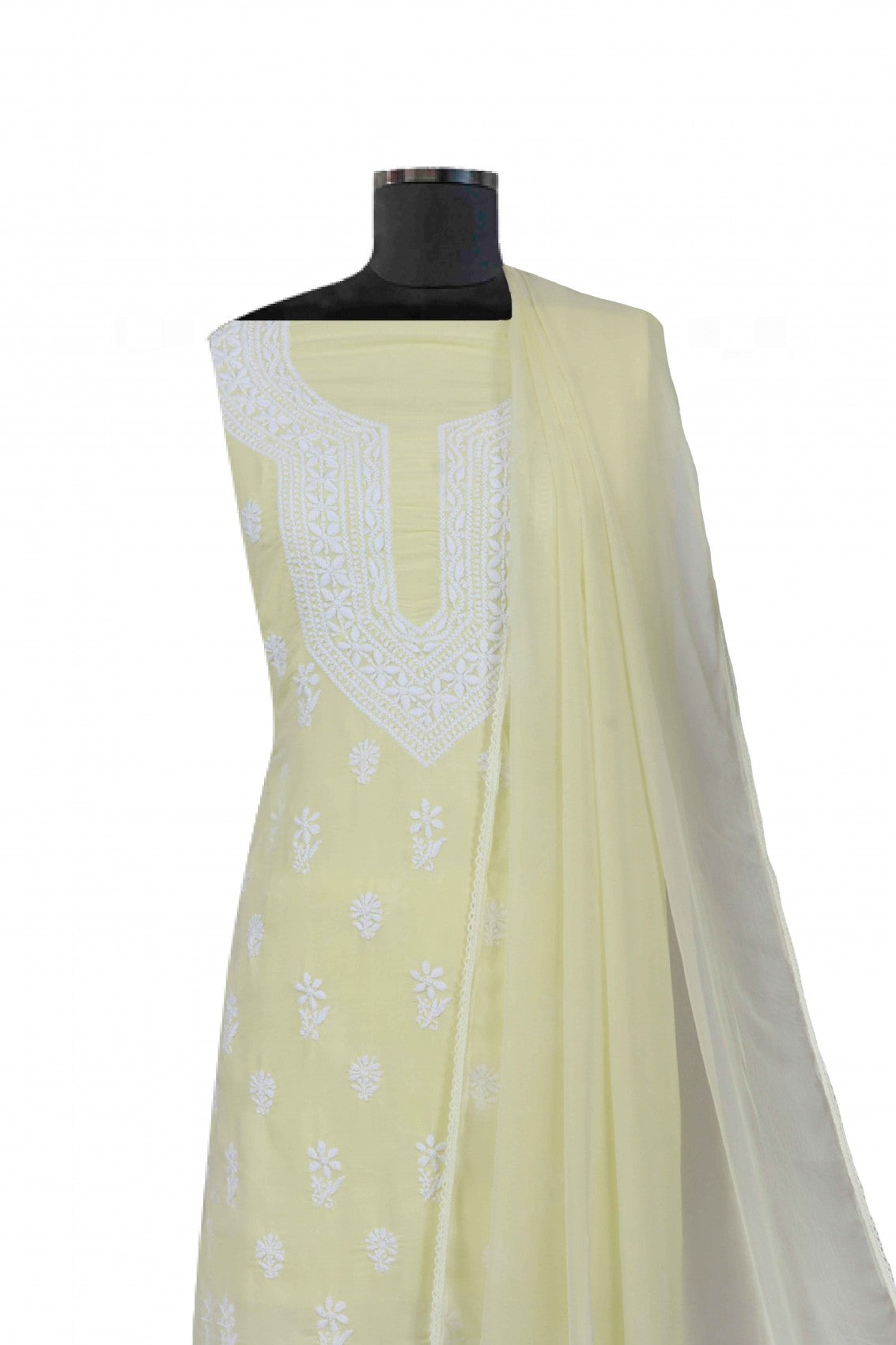 Ada Hand Embroidered Lemon Modal Lucknowi Chikankari Unstitched Suit Piece 01A172731