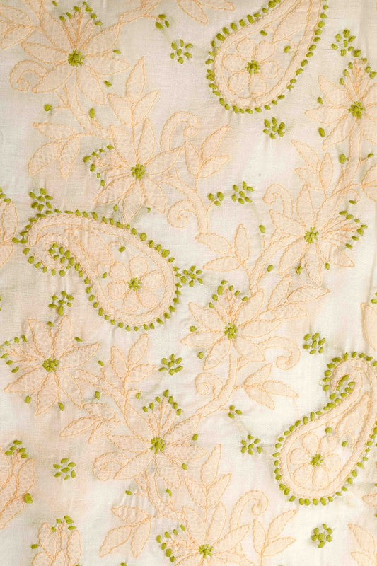 Ada Hand Embroidered Cream Cotton Lucknowi Chikan Unstitched Suit Piece A211114