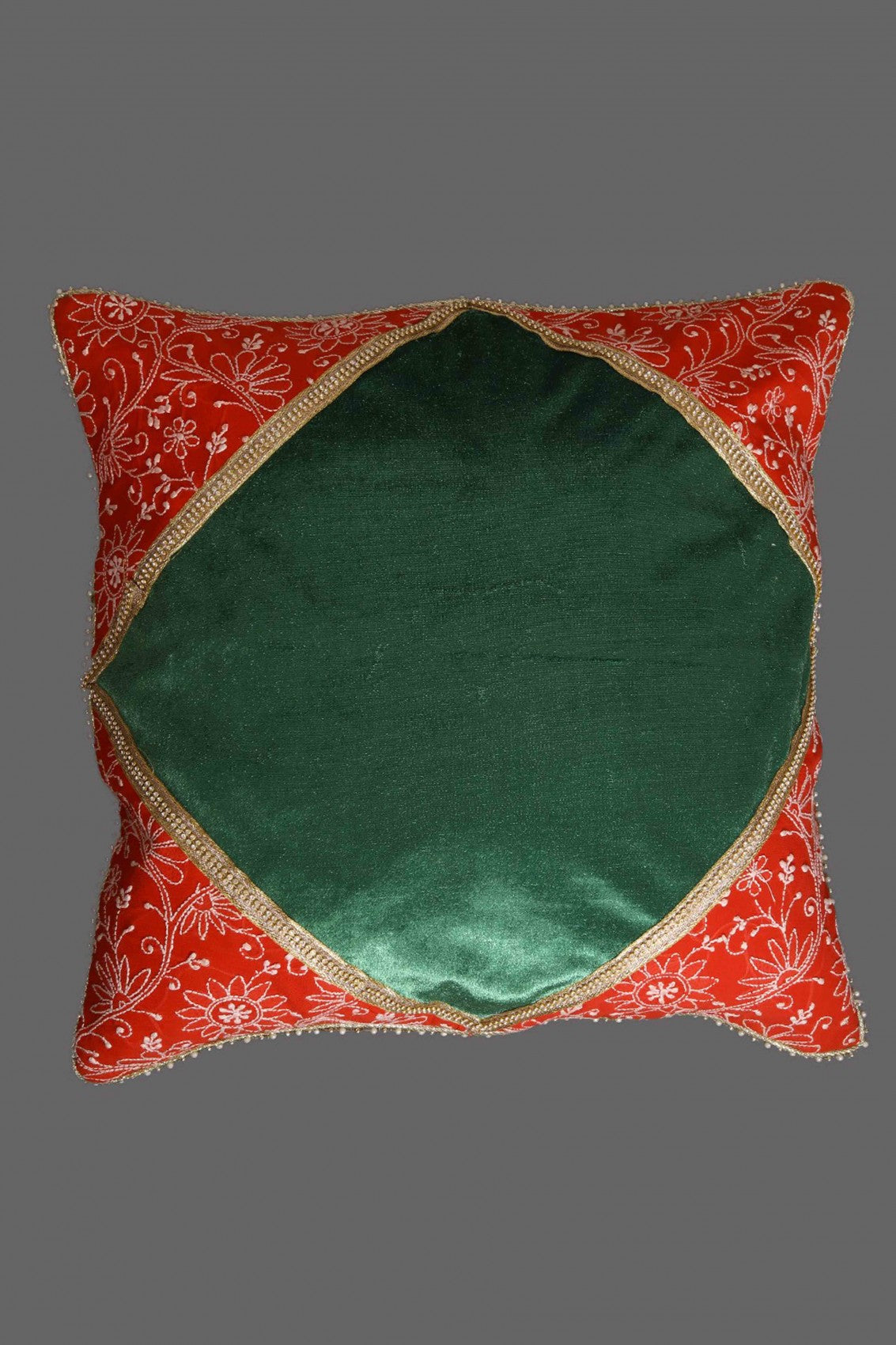 Ada Hand Embroidered Green/Red Pure Georgette Lucknowi Chikankari Cushion Cover Set Of 2 A333824