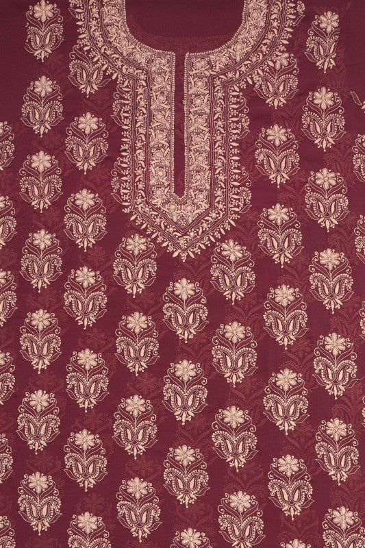 Ada Hand Embroidered Wine Pure Georgette Lucknowi Chikan Unstitched Suit Piece A59261
