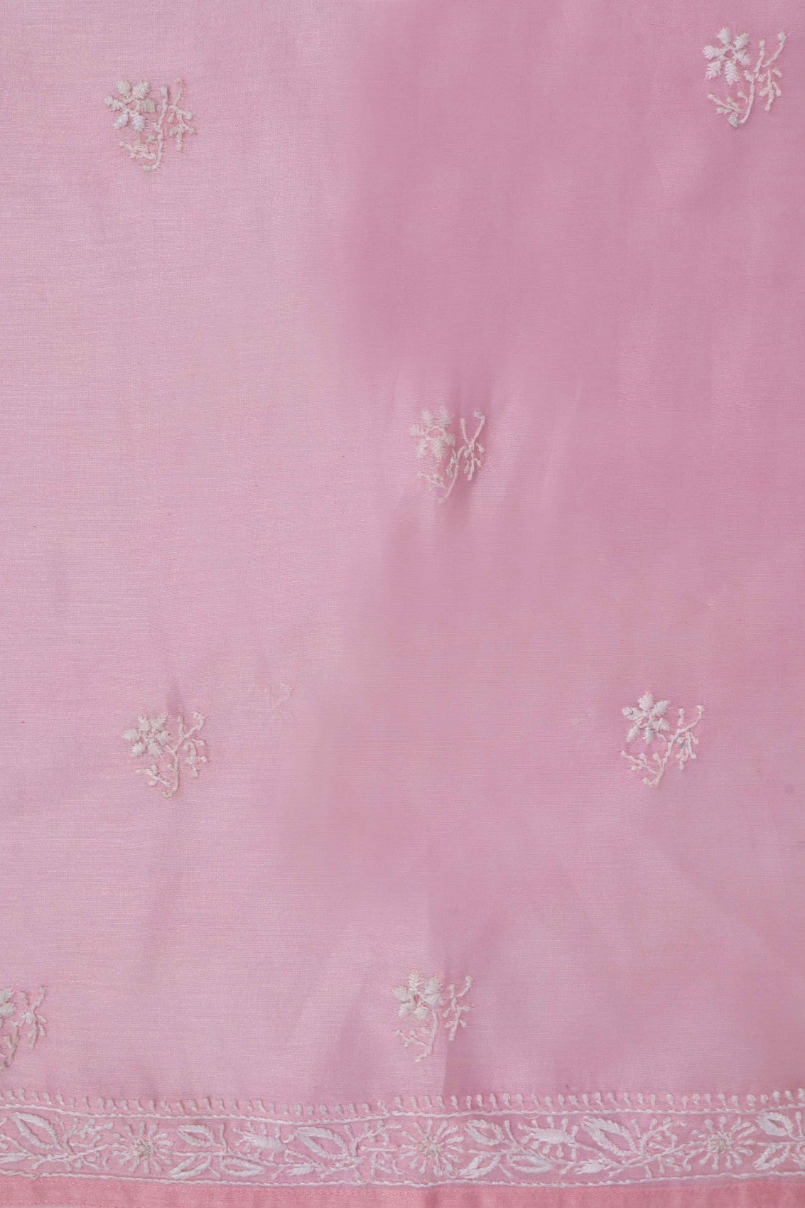 Ada Hand Embroidered Powder Pink Chanderi Lucknowi Chikankari Semi-Stitched Anarkali Kurta Dupatta Set 01A248289