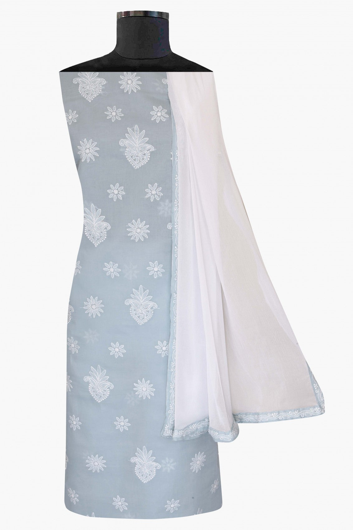 Ada Hand Embroidered Grey Cotton Lucknowi Chikankari Unstitched Suit Piece A211206