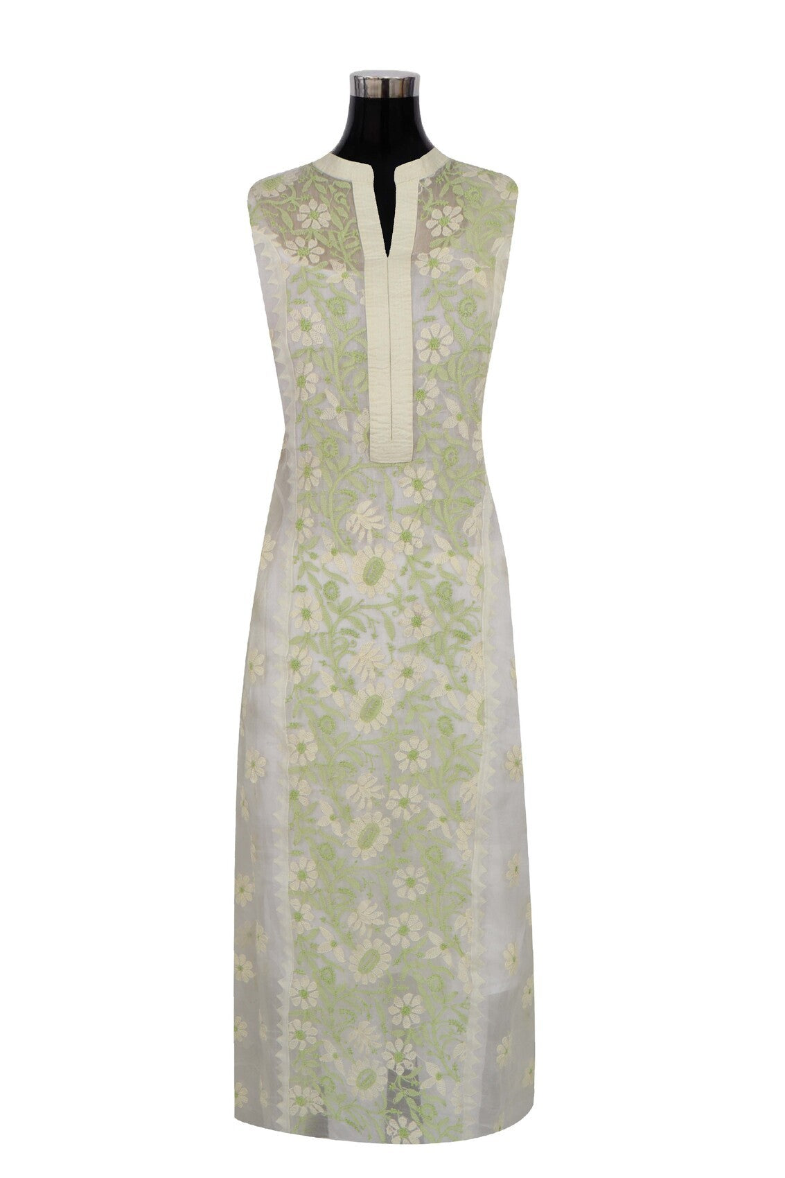 Ada Hand Embroidered Light Yellow Organza Lucknowi Chikankari Semi-stitched Kurta Dupatta Set A588002