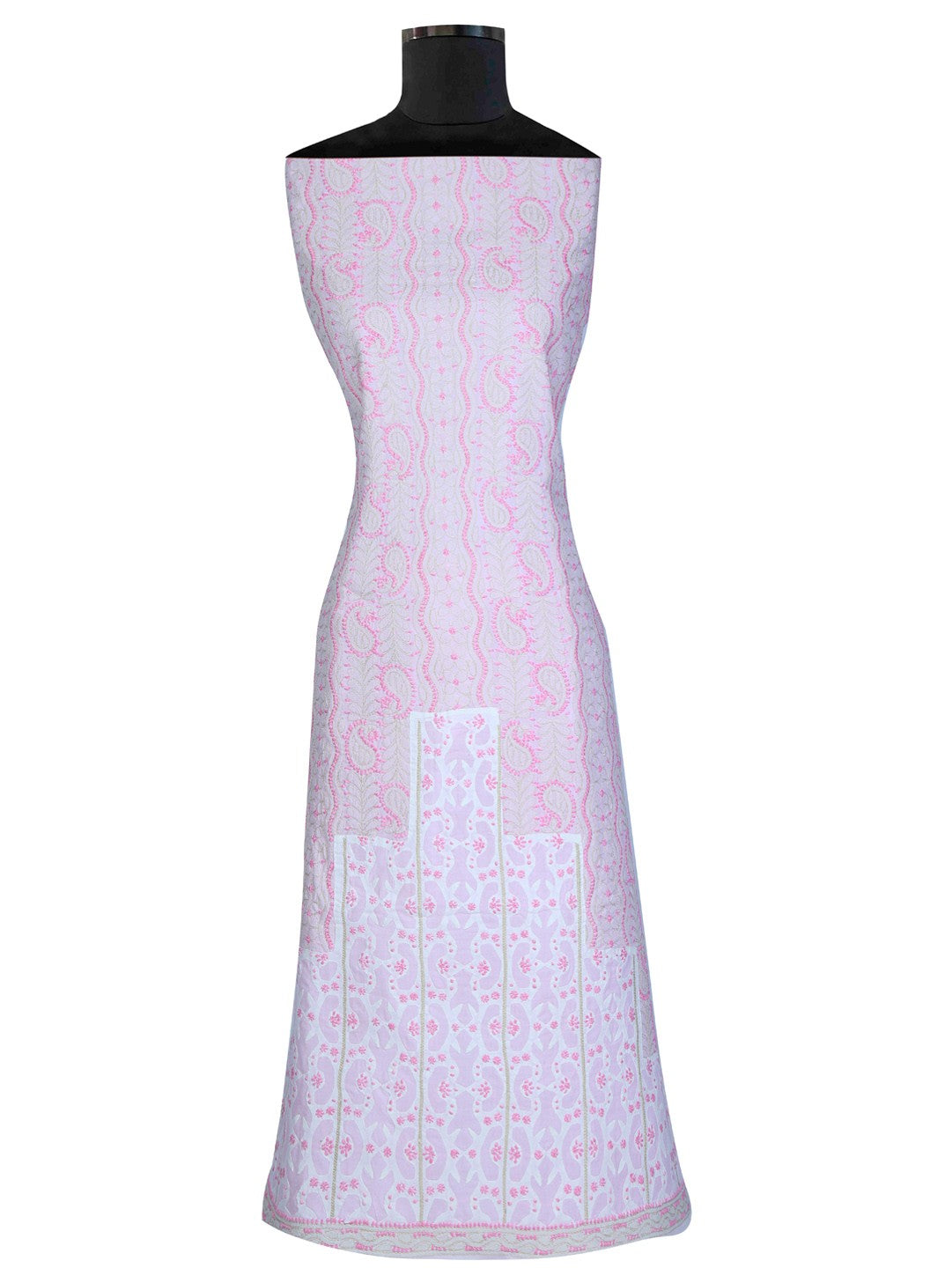 Ada Hand Embroidered Pink Cotton Lucknowi Chikan Unstitched Suit Piece– A619270