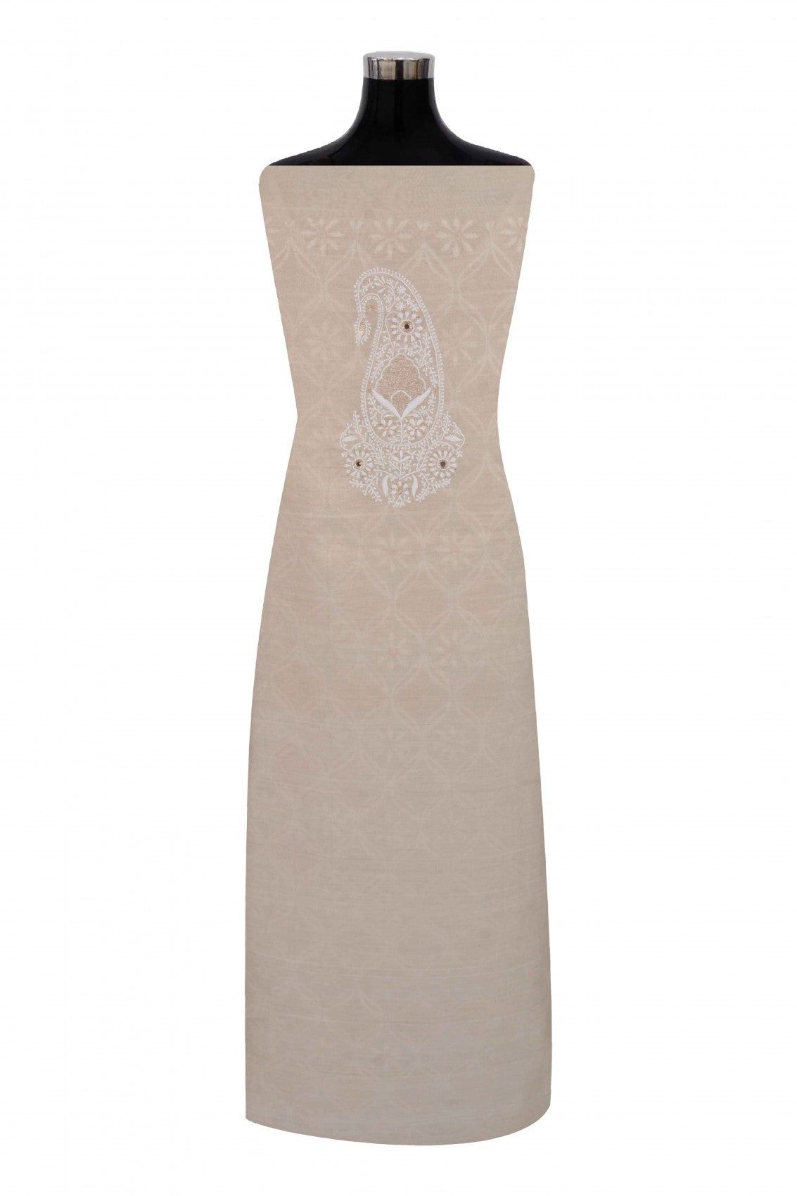 Ada Hand Embroidered Natural Light Fawn Tissue Lucknowi Chikankari Unstitched Suit Piece With Zari Work 01A42153