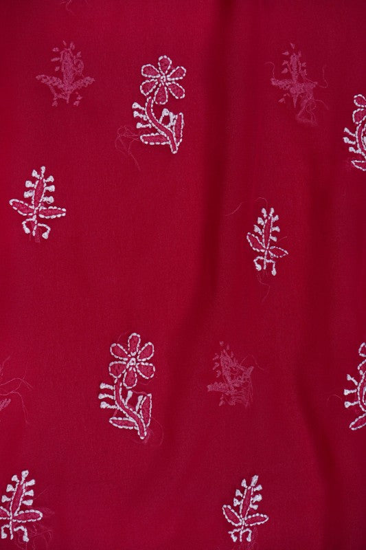 Ada Hand Embroidered Magenta Georgette Lucknow Chikan Kurta With Slip A411350
