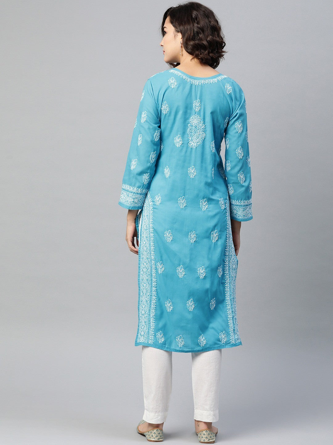 Ada Hand Embroidered Blue Cotton Lucknow Chikan Kurta A220733