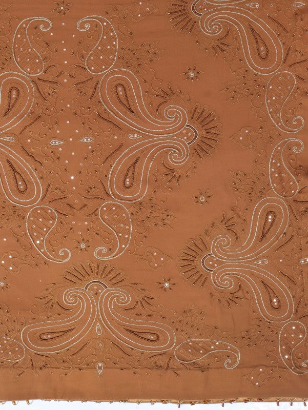 Ada Hand Embroidered Peanut Brown Georgette Lucknowi Chikan Saree/Blouse With Pearl Work A522862