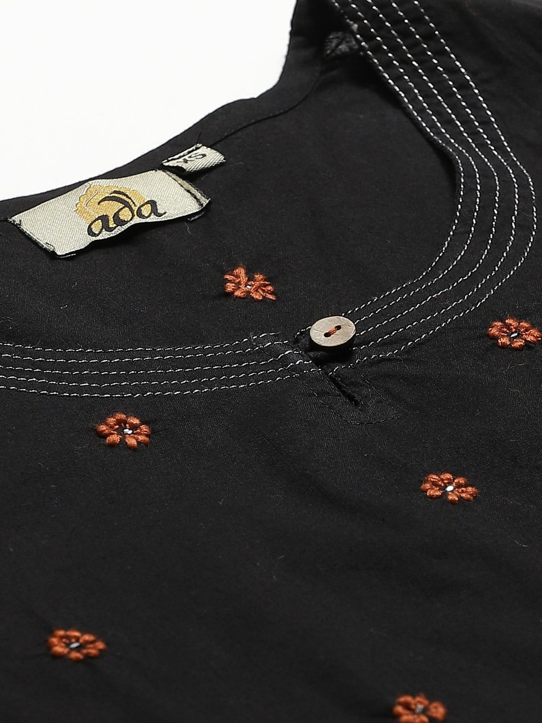 Ada Hand Embroidered Black Cotton Lucknowi Chikankari Straight Kurta/Trouser Set With Muqaish Work A100557