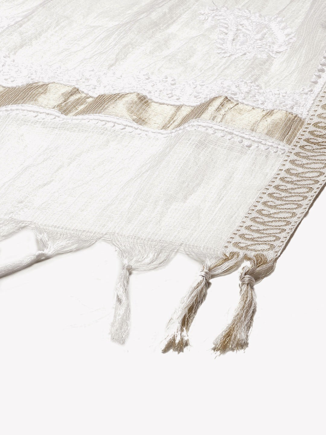 Ada Hand Embroidered White Kota Lucknowi Chikankari Dupatta A511193