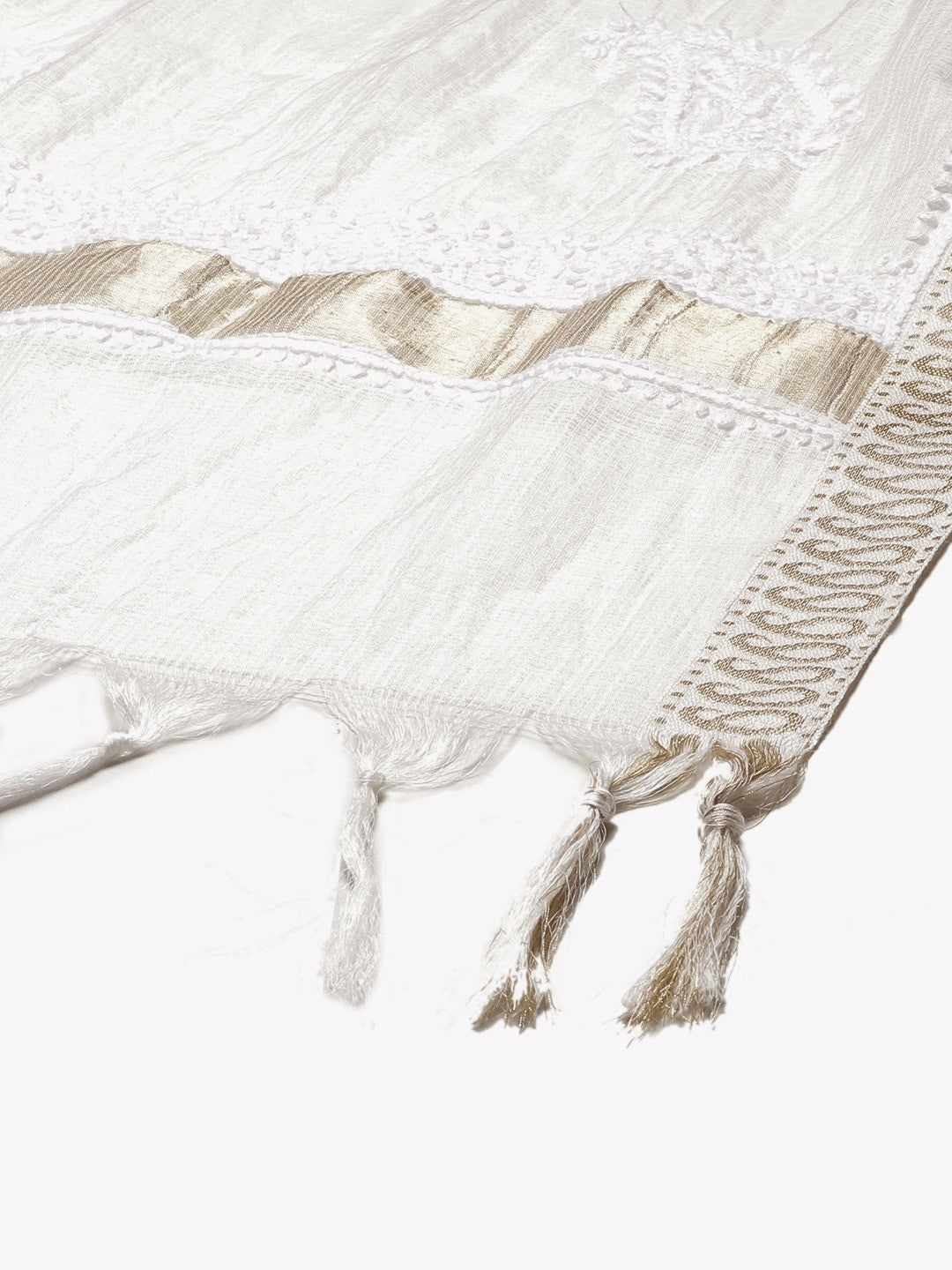 Ada Hand Embroidered White Kota Lucknowi Chikankari Dupatta A511193