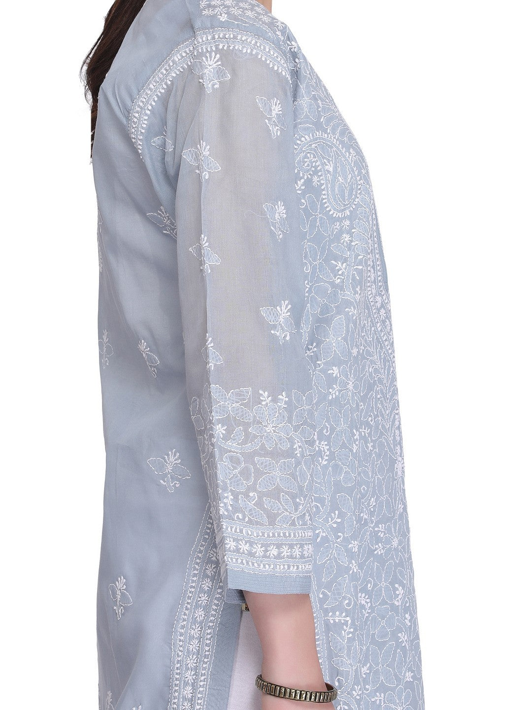 Ada Hand Embroidered Grey Cotton Lucknowi Chikankari Straight Kurta A274287