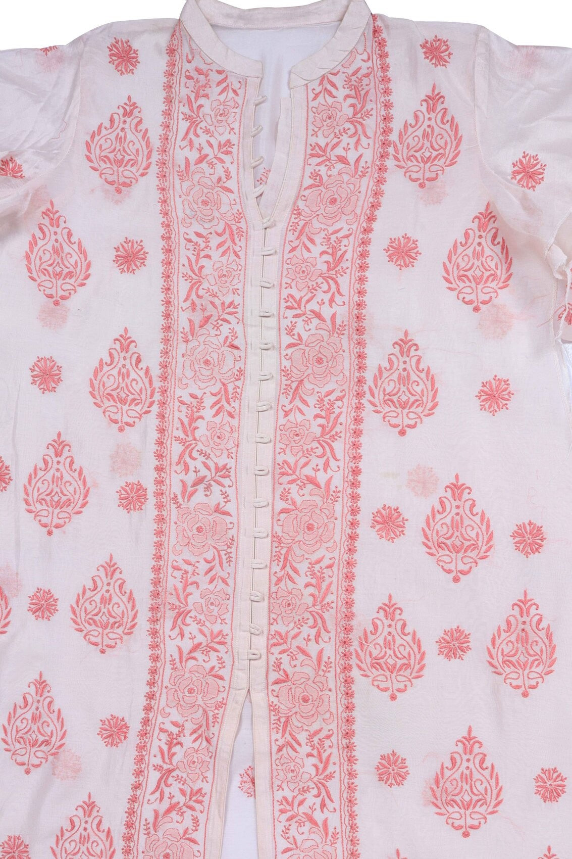 Ada Hand Embroidered Cream Chanderi Lucknowi Chikankari Semi-stitched Kurta Dupatta Set A497295