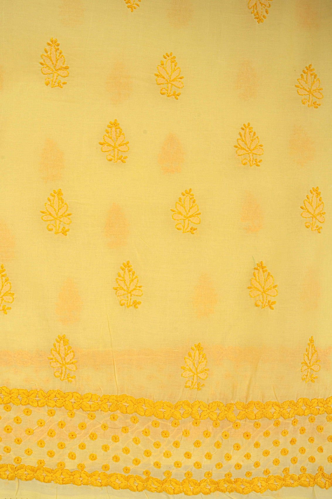 Ada Hand Embroidered Yellow Cotton Lucknowi Chikankari Unstitched Suit Piece 01A179333