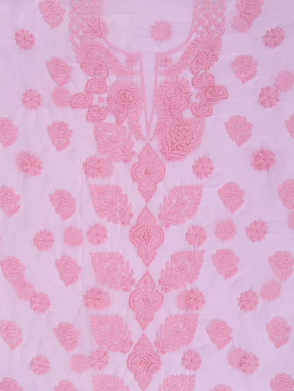 Ada Hand Embroidered Baby Pink Georgette Lucknowi Chikan Unstitched Suit Piece A211228