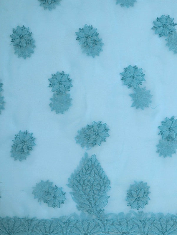 Ada Hand Embroidered Arctic Blue Georgette Lucknowi Chikan Unstitched Suit Piece A211229