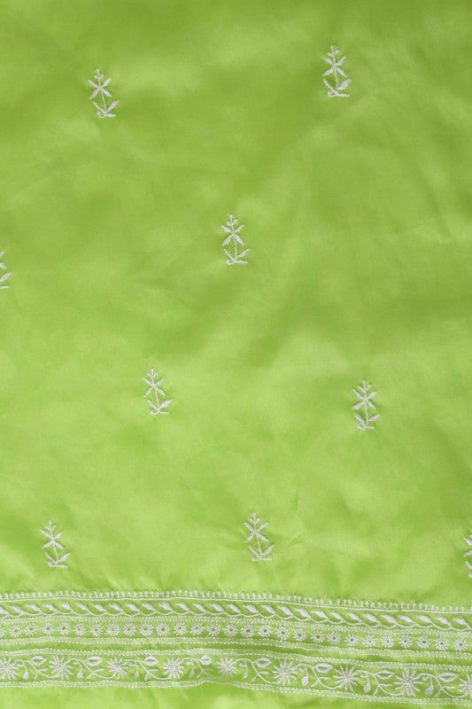 Ada Hand Embroidered Electric Lime Green Organza Chikan Unstitched Kurta Piece-A581354