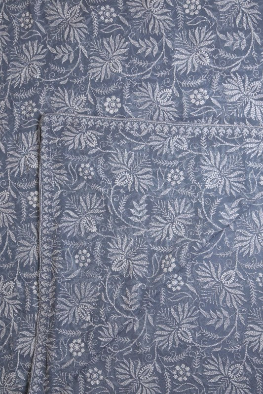 Ada Hand Embroidered Peak Grey Pure Georgette Lucknowi Chikan Dupatta A342824
