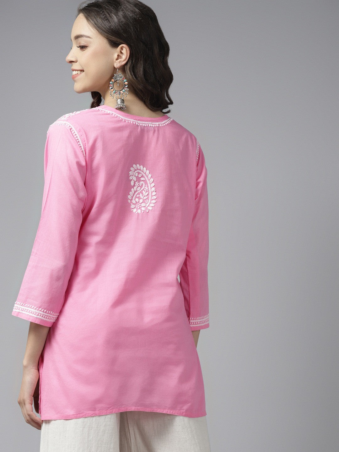 Ada Hand Embroidered Pink Cotton Lucknowi Chikankari Short Kurti A911187