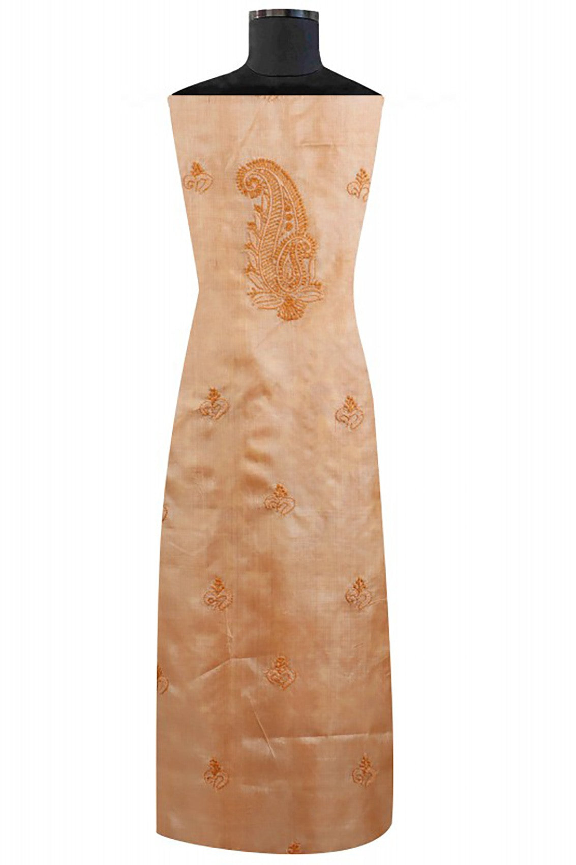 Ada Hand Embroidered Natural Fawn Silk Lucknowi Chikankari Unstitched Suit Piece A609717