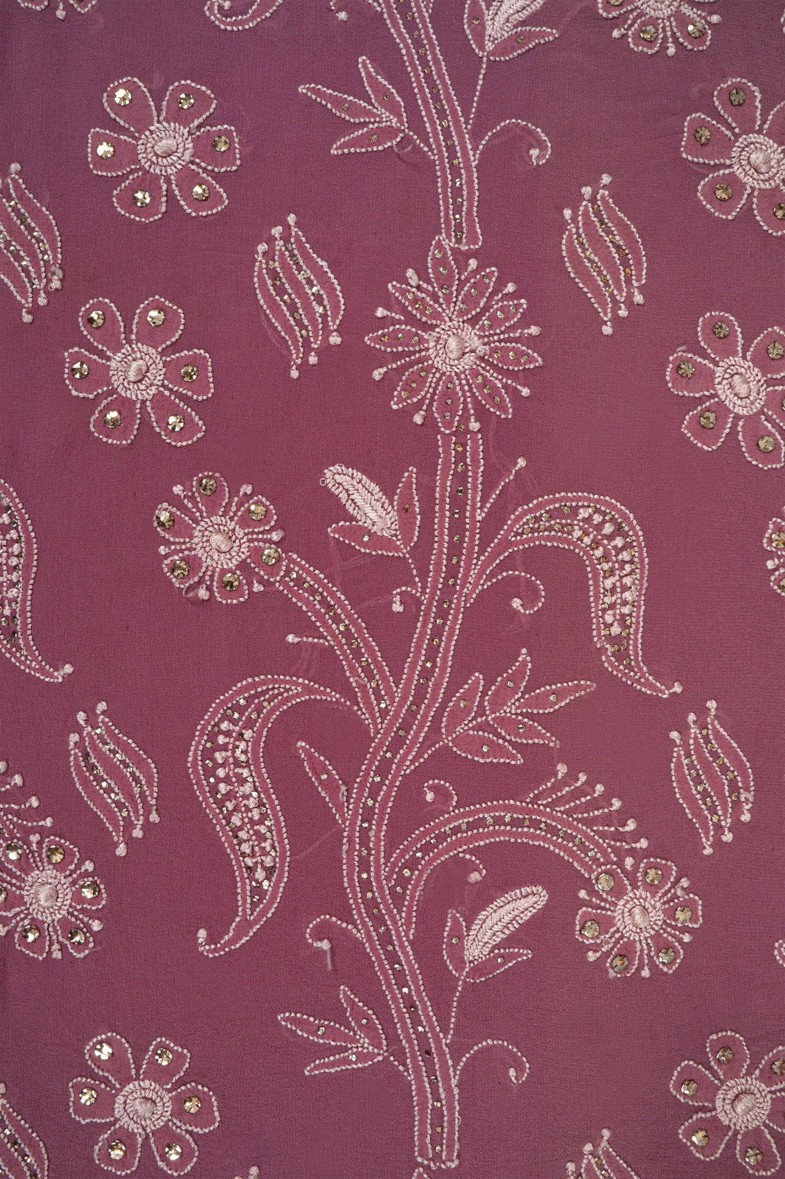 Ada Hand Embroidered Mauve Pure Georgette Lucknowi Chikankari Saree/Blouse with Muqaish Work A310154