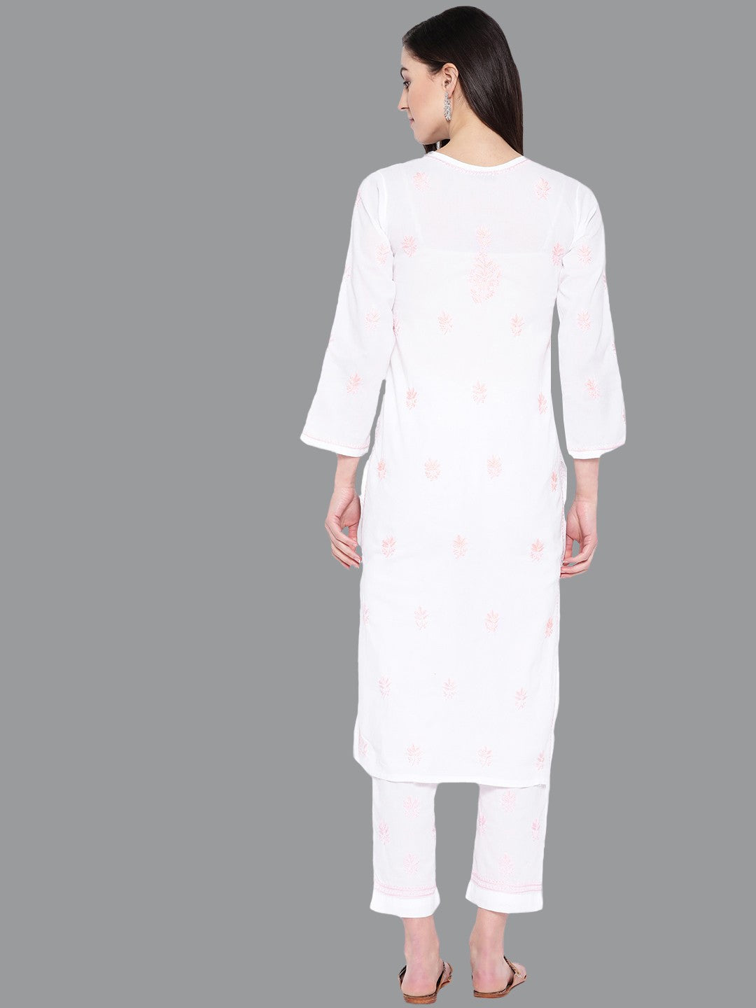 Ada Hand Embroidered White Cotton Lucknowi Chikankari Straight Kurta Set A411136