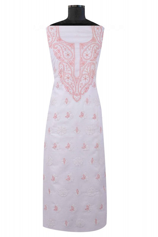 Ada Hand Embroidered White Cotton Lucknowi Chikan Unstitched Suit Piece A607693