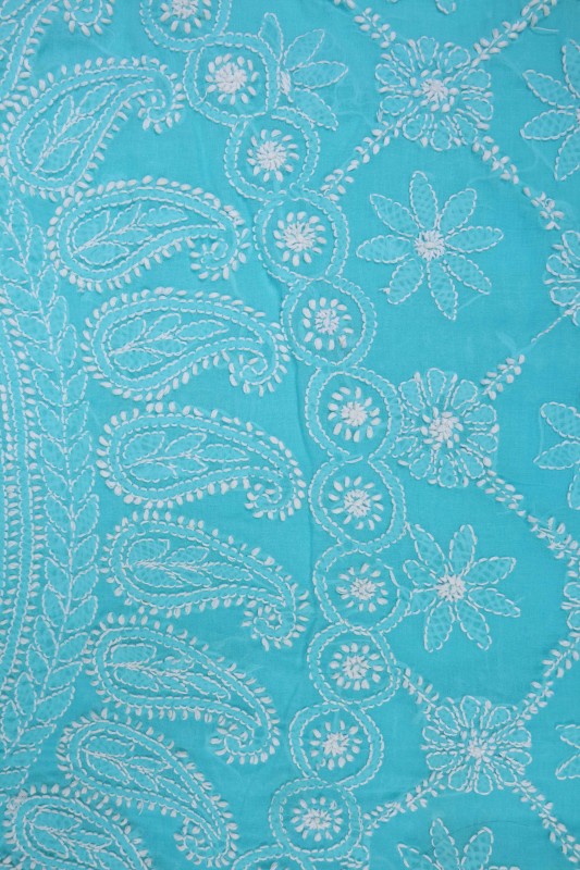 Ada Hand Embroidered Blue Cotton Lucknowi Chikankari Saree With Blouse A543779