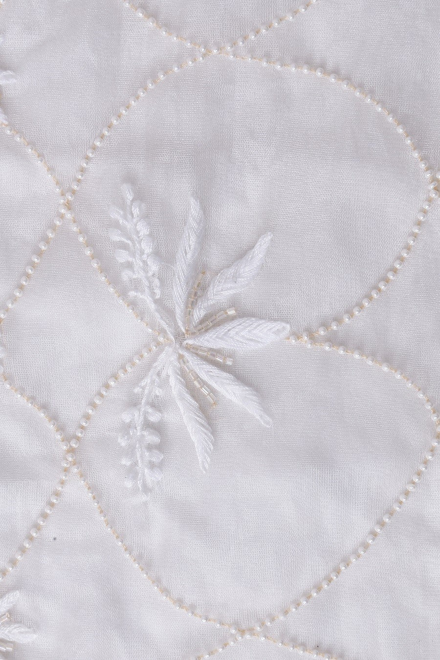 Ada Hand Embroidered White Organza Chikan Dupatta- A615365